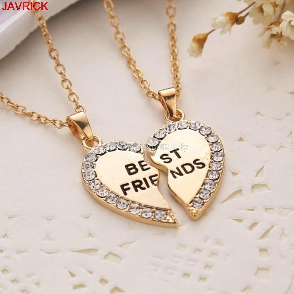 Best Friends Heart Necklace Set – Silver Split Pendant with Crystals